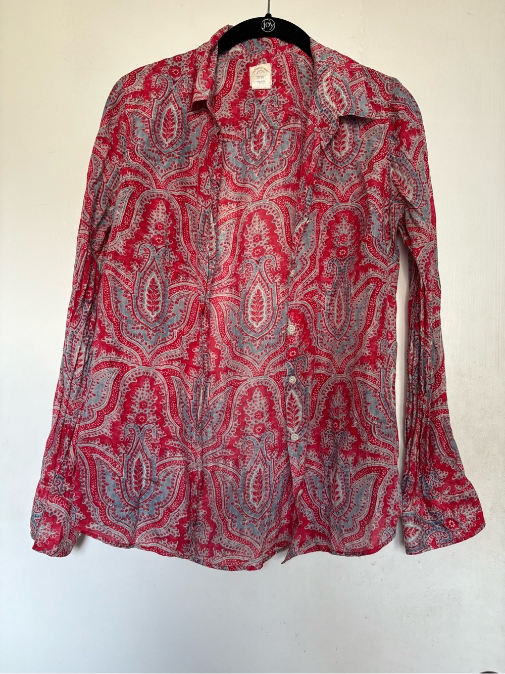 Silk  J. Crew Red and Light Blue Paisley Shirt silk blend